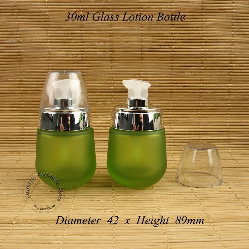 

10pcs/lot Promotion 30ml High Quality Glass Lotion Bottle Green 1OZ Frosted Women Cosmetic Pot 30ml Small Container Refillable