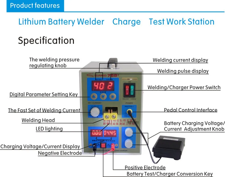 SUNKKO 788+ двойной pulse Precision Аккумуляторный аппарат для точечной сварки литиевая батарея сборки и испытательная станция с светодиодный свет