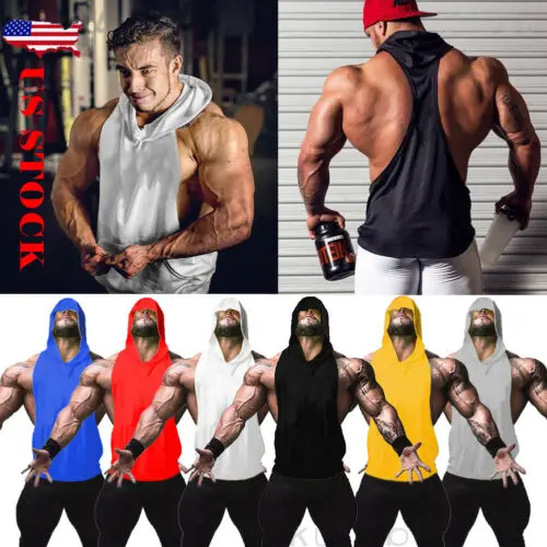 

Simple Men's Solid Sleeveless Muscle Hooded Open-Forked Tank Top Bodybuilding Gym Workout Fitness Vest Hooded Pullover S-XL