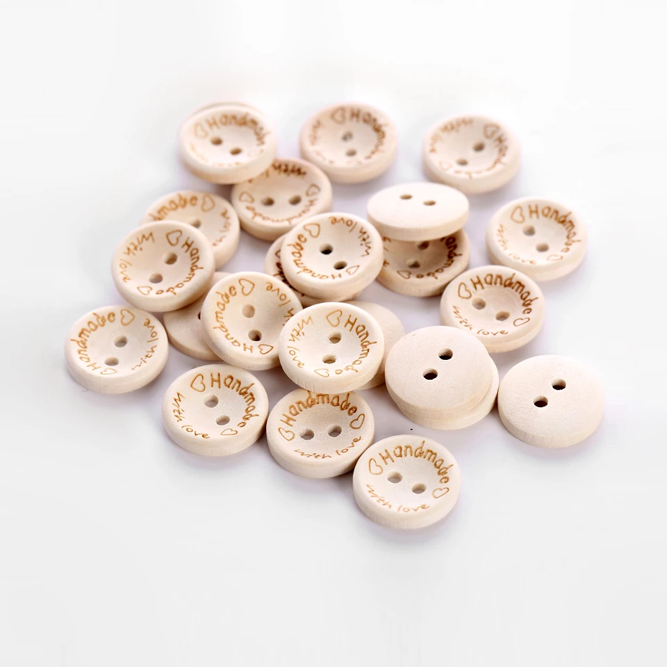 

100Pcs 2 Holes Wooden Buttons Handmade Letter Love Scrapbooking For Wedding Dress Clothes Decoration Buttons(15/20/25mm)