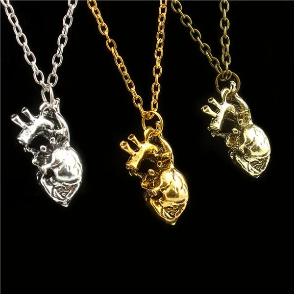 2016 Anatomical heart pendant necklace vintage anatomy heart Punk jewelry for men women