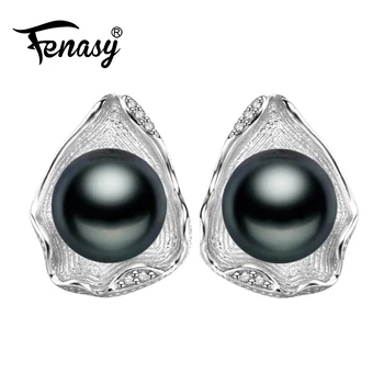 

FENASY black pearl freshwater Pearl earrings fashion Shell design 925 sterling silver pearl Stud earrings Pearl jewelry 2018 new