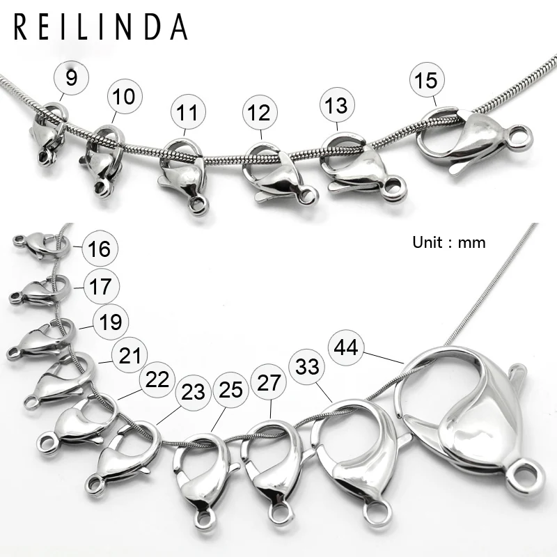 

Stainless Steel Lobster Clasp Hooks For Jewelry Making Necklace Bracelet Chain 9/10/11/12/13/15/16/17/19/21/22/23/25/27/33/44 MM