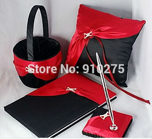 Набор из 4 черных и красных колец для свадебной коллекции набор цветочных корзин