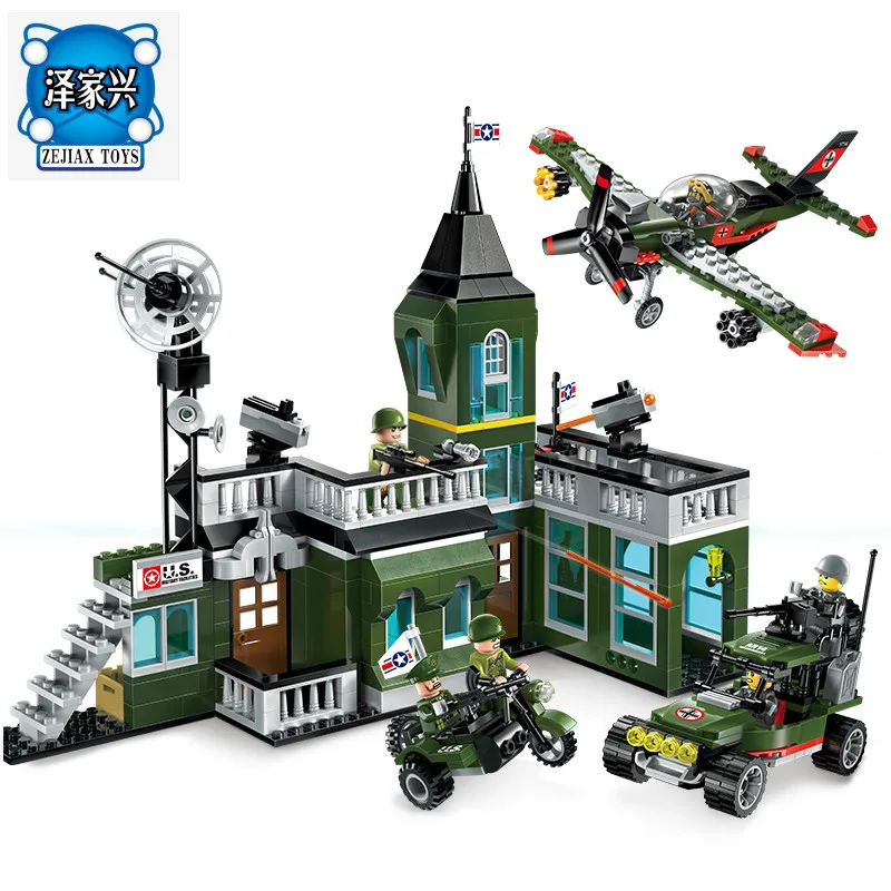 

Enlighten Building Block Military Battle Land Force Bombing command headquaters 6 Figures 627pcs Educational Bricks Toy Boy Gift