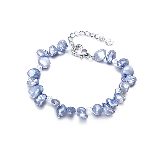 DAIMI 7-8mm Baroque Pearl Bracelet Natural Freshwater Pearl Elastic Bracelet Fashion Baroque Pearl - Цвет камня: Blue