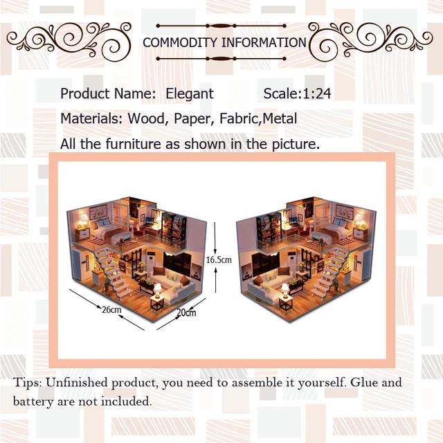 CUTEBEE DIY Doll House Wooden Doll Houses Miniature Dollhouse Furniture Kit with LED Toys for Children Christmas Birthday Gift 6