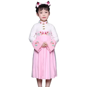 

Baby Girls Vintage Princess Dress Chinese National Hanfu Clothing Suit Mandarin Collar Kids Performance Clothes Cosplay Costume
