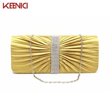 Классическая Женская атласная Золотая свадебная сумочка клатч вечерние сумка на выпускной бал вечерняя сумка кошелек с цепочкой роскошные стразы сумка на плечо