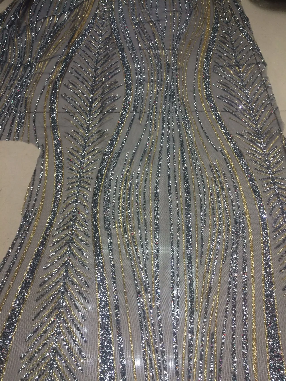 SYJ 5245 Glitter Mesh Fabric For Sewing Dress Royal Blue embroidered