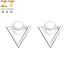 2017 Hot New Arrivals Fashion Personality Geometric Triangle Brincos oorbellen Simulated Pearl Stud Earrings For Women Jewelry