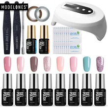 Набор гелей для ногтей Modelones, 16 шт./лот, светодиодная лампа 36 Вт, usb-кабель, Сушилка для ногтей, маникюрные инструменты, набор любых 8 цветов, Гель-лак, основа, верхнее покрытие