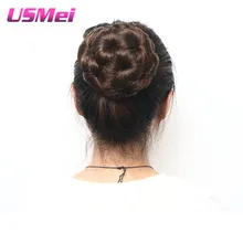 USMEI синтетический шиньон с зажимом в черном коричневом смешанном цвете волос части эластичные поддельные волосы булочки аксессуары для высокой прически один кусок кудрявые