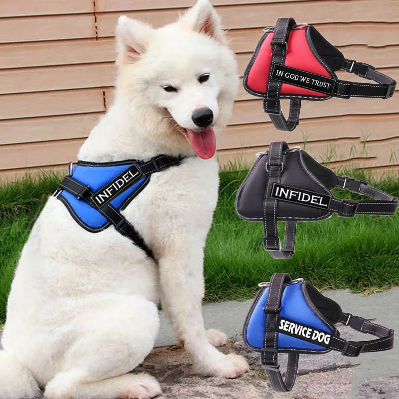 

Medium Large Service Dog Harness Nylon Reflective Collar Vest Harnesses pet Training Husky Alaskan Bulldog Breast-band Belt Lead