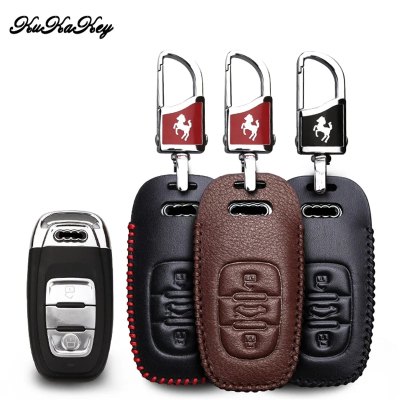 

KUKAKEY Leather Car Key Case Cover For Audi A4l A3 A4 A5 A6 A8 Quattro Q5 Q7 A6 A8 Remote Smart Key Shell Holder