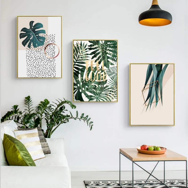 

Nordic Style Watercolor Green Leaf Wall Art Canvas Painting Modern Plant Poster Pineapple Cactus Print Picture for Living Room