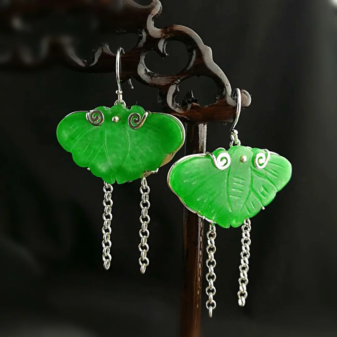 new products S925 silver original handmade retro Earrings female optimization of Emerald Jade Butterfly Tassel Earrings цена new products S925 silver original handmade retro Earrings female optimization of Emerald Jade Butterfly Tassel Earrings цены онлайн