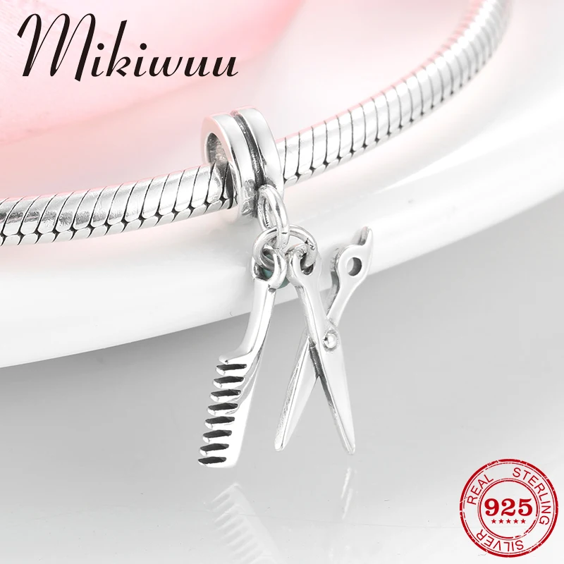 

925 Sterling Silver Hairdressing Tools Scissors and Comb fine pendant bead Jewelry making fit Original Pandora Charm Bracelet