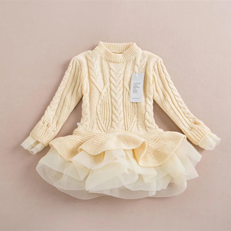 Вязаный свитер платье пуловеры свитера с кружевом короткие свитера платья длинный свитер с кружевом «кроше» для девочки детская одежда осень-зима оптом