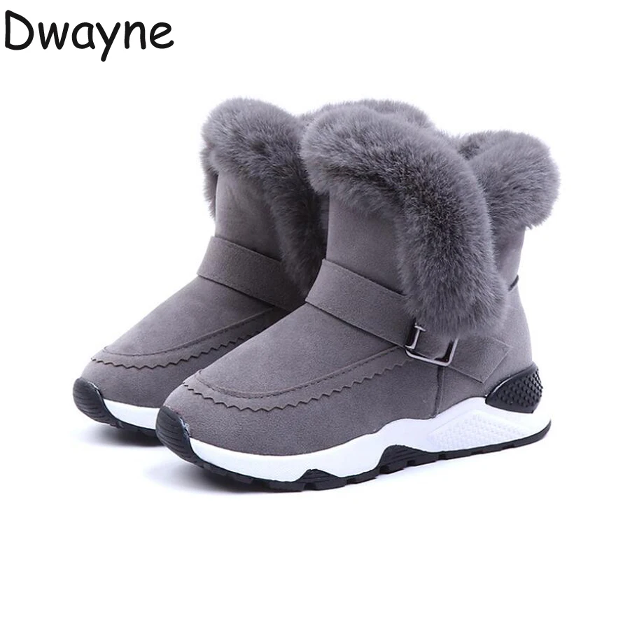 

2019 Winter Girls Boots Children snow shoes velvet thickening fur boys leather Shoes Children Leather Boots Christmas kids shoe