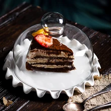 Керамическая подставка для торта, поднос для фруктов, десертный стол, подставка для дисплея, стеклянная крышка, украшение для свадебной вечеринки, для дома