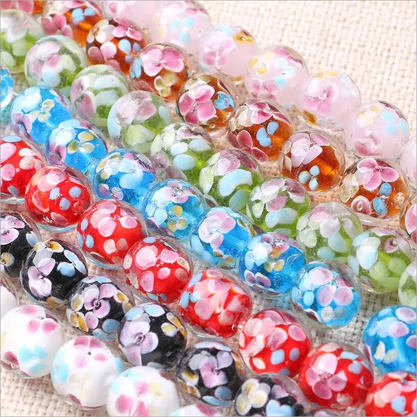 10pcs 14mm Rose Flower Murano Glass Beads European Spacer Beads for