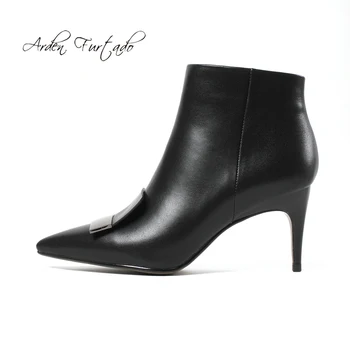 

Arden Furtado 2018 spring autumn genuine leather zipper grey ankle boots shoes for woman 8cm fashion stilettos pointed toe boots