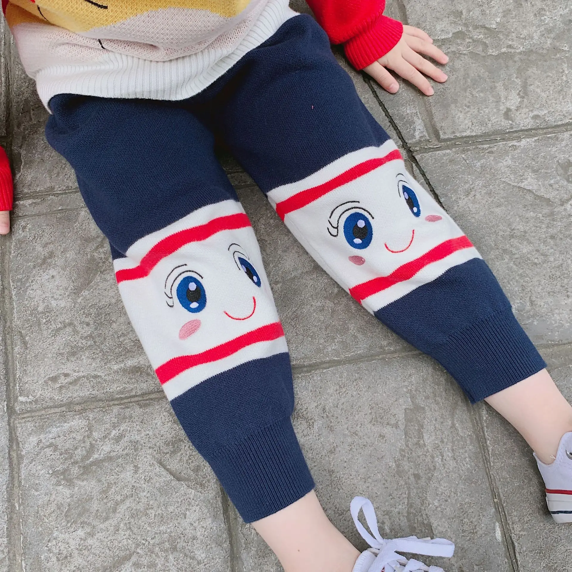 

Kids Autumn baby girls boys clothes embroidered pattern knitted girl pant