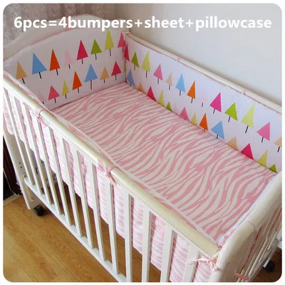 

Promotion! 6PCS Baby Crib Bedding Sets,100% Cotton Fabrics Baby Bedding Sets, (bumpers+sheet+pillow cover)