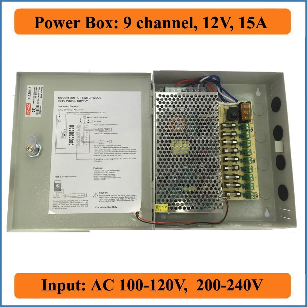 9 портов DC12V 15A CCTV камера Блок питания импульсный источник питания коробка для безопасности ip-камера 9CH каналы AC100-240V к DC 12 В выход