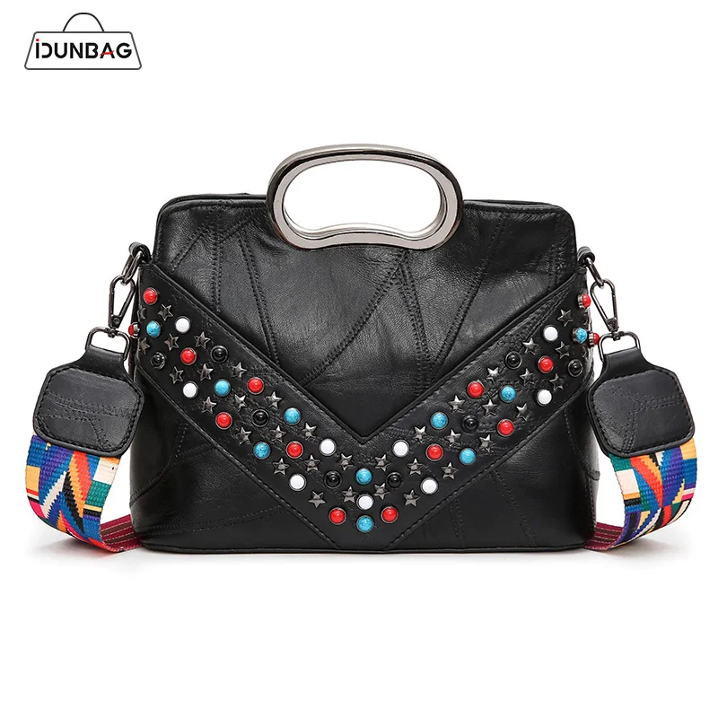 

High Quality PU Leather Women Handbag Rivet Shoulder Bag Colorful Strap Ladies Handbags Luxury Brand Top-handle Bags Women 2018