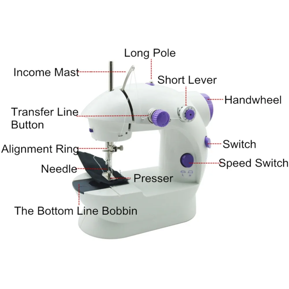 Мини-электрическая швейная машина с светильник, двойная скорость, ручная швейная машина, набор для шитья, аксессуары, машина 110-220 В, Лапка