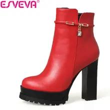 ESVEVA/ г. Женские ботинки на высоком каблуке, два разных типа ботильоны на платформе на молнии осенние ботинки на высоком квадратном или тонком каблуке размеры 34-39