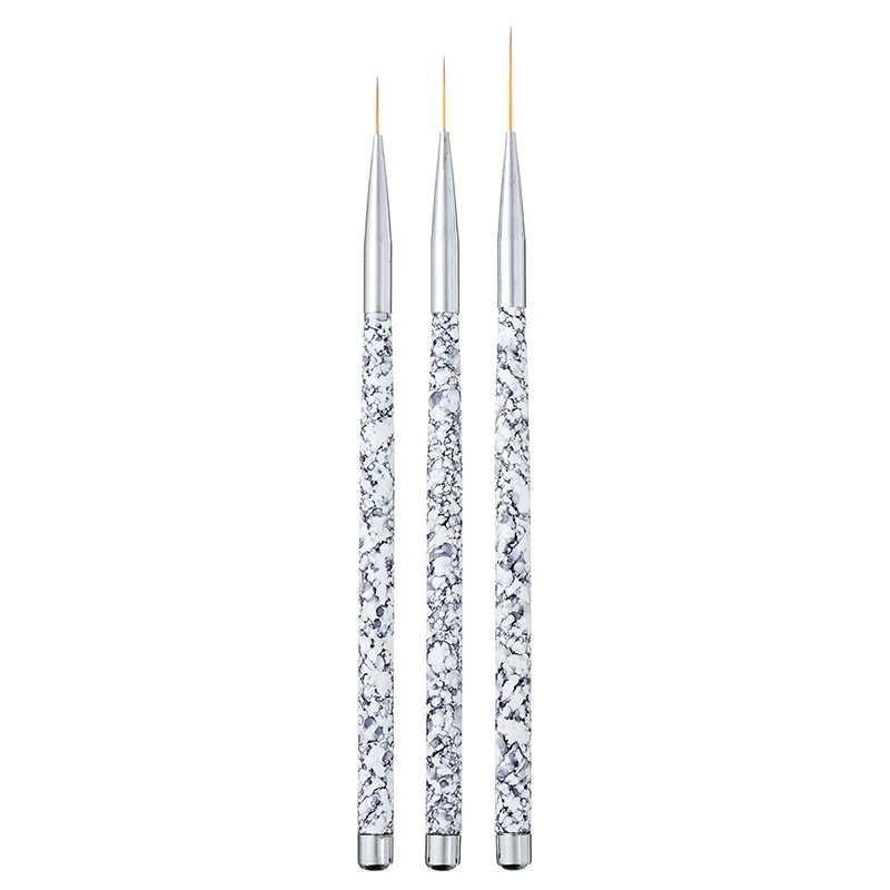 3Pcs/Lot Acrylic Liner Brush Set Mixed Sizes Drawing Painting Flowers Lines Fine Details Marble Handle Nail Art Gel Pen