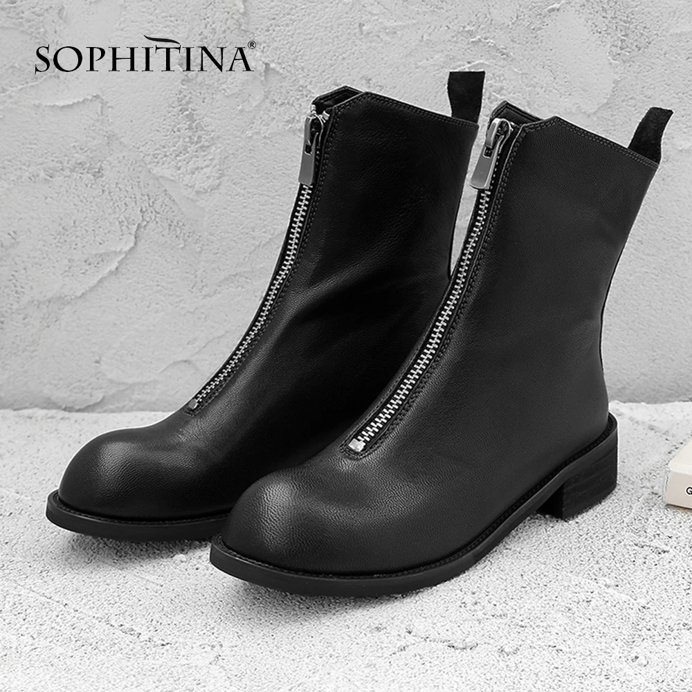 SOPHITINA/женские ботинки из натуральной кожи на молнии с круглым носком|Полусапожки|