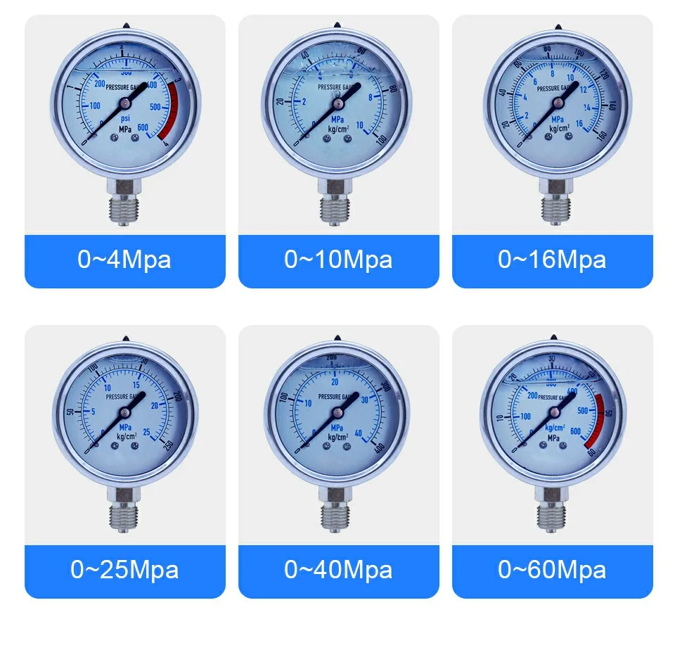OUTEST 0-60MPa радиальный манометр из нержавеющей стали манометр воздуха масла воды гидравлический манометр Резьба G 1/4
