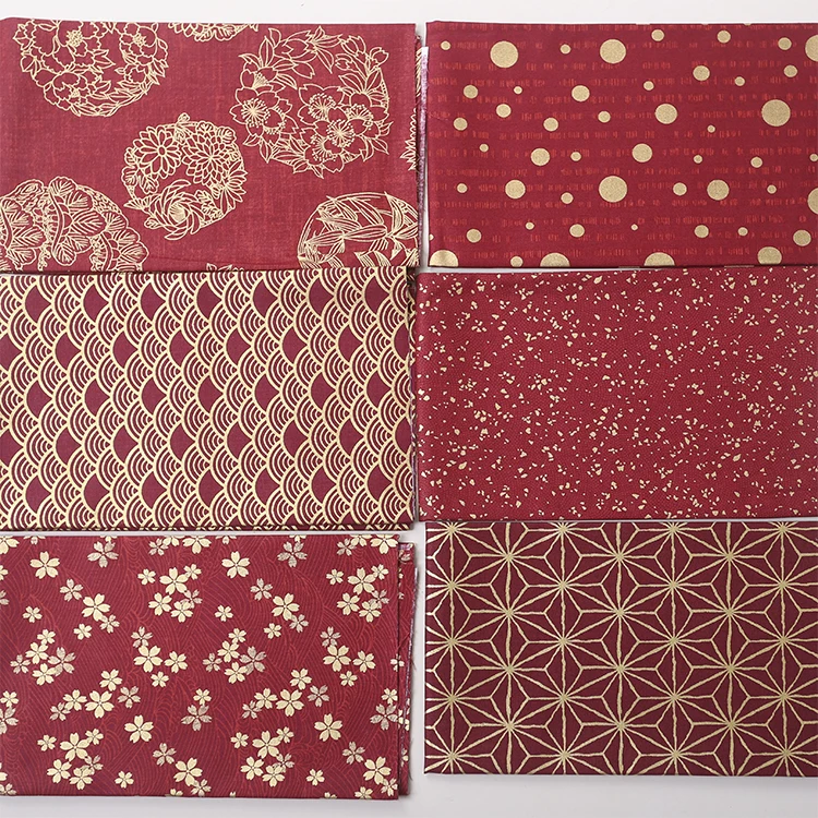 

50x140cm Multiple Bronzed Dark Red Stamping Printing Japanese Kimonos Restoring Ancient Patchwork Cotton Fabric Sewing