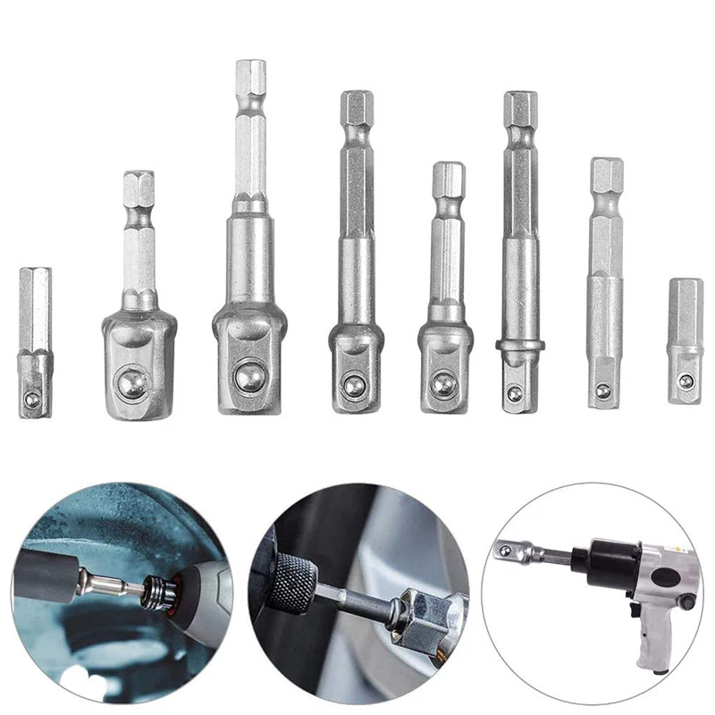 8 hexagonal impact adapter bits, 14 38 12 shank1