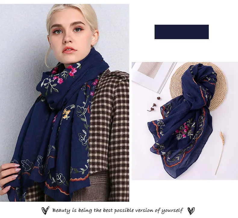 Sparsil весенний шарф из хлопка и льна, женские шали, высокое качество, вышивка, дорожные шарфы, тонкий мягкий большой хиджаб, женский шарф