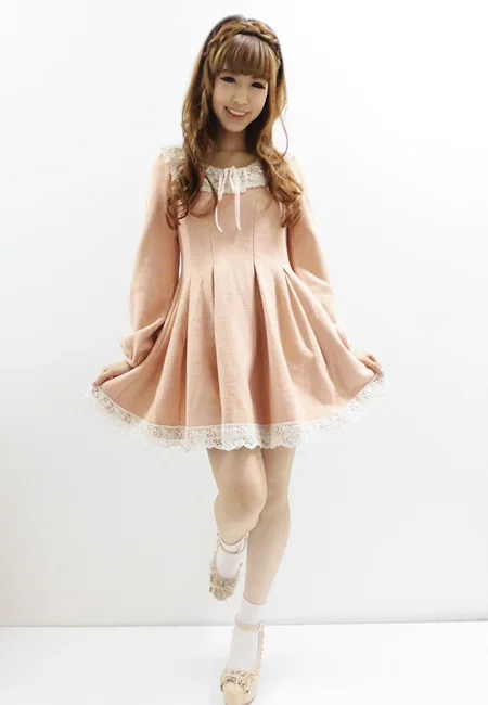 

Japan liz lisa woolen solid color lace collar heavy winter dress