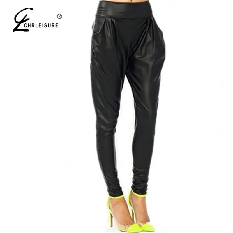 Chrleisure s xl новая мода черные свободные гарем искусственного кожаные штаны женщины