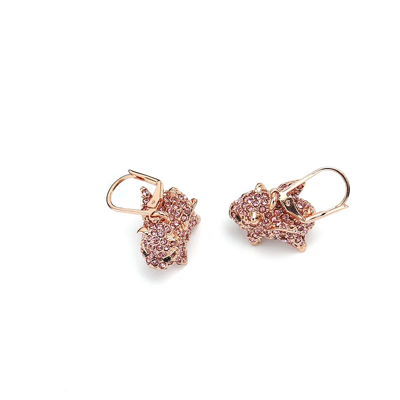 

Free shipping rose golden new copper cute inlay stones pig earrings