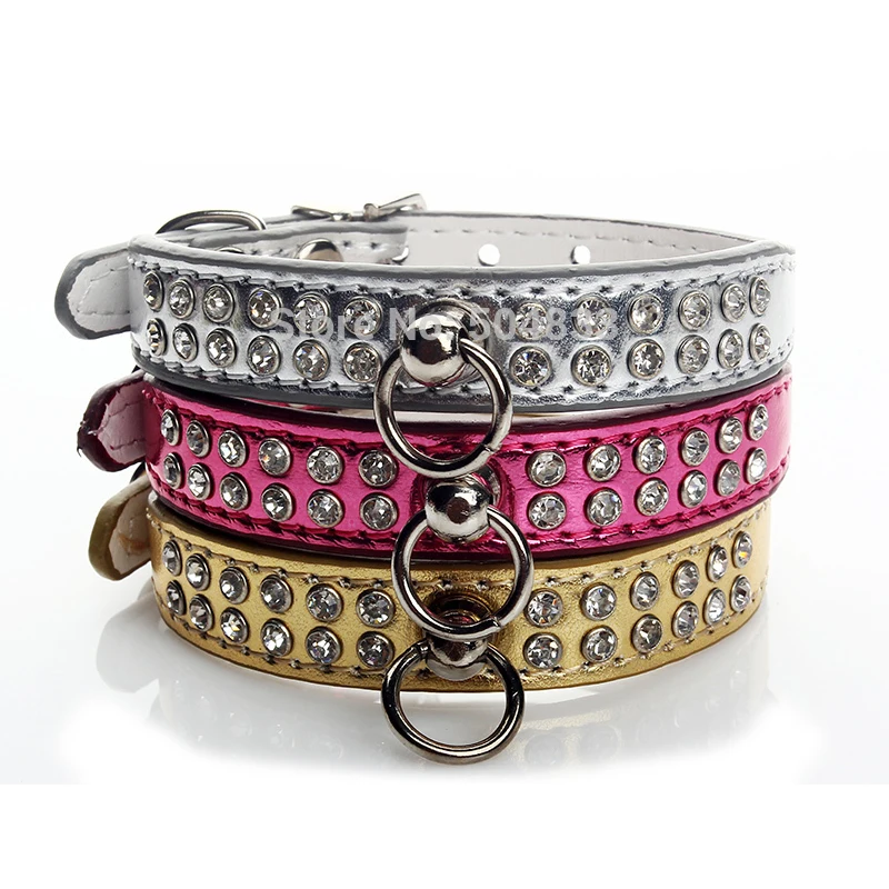 

Diamond Dog Collar Blingbling Pu Dogs Pet Collar with Rhinestones S M L 3 Colors