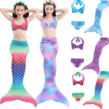 

3PCS/Set HOT Kids Girls Bikini Set Mermaid Tails with Fin Swimsuit Bikini Bathing Suit Dress for Girls Children Beach Cosplay
