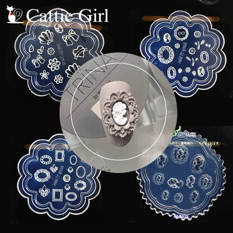 

1pc Frame 3D Acrylic Mold Palace Nail Art Decorations Royal Court DIY Design Silicone Heart Nail Art Templates Nails Portrait