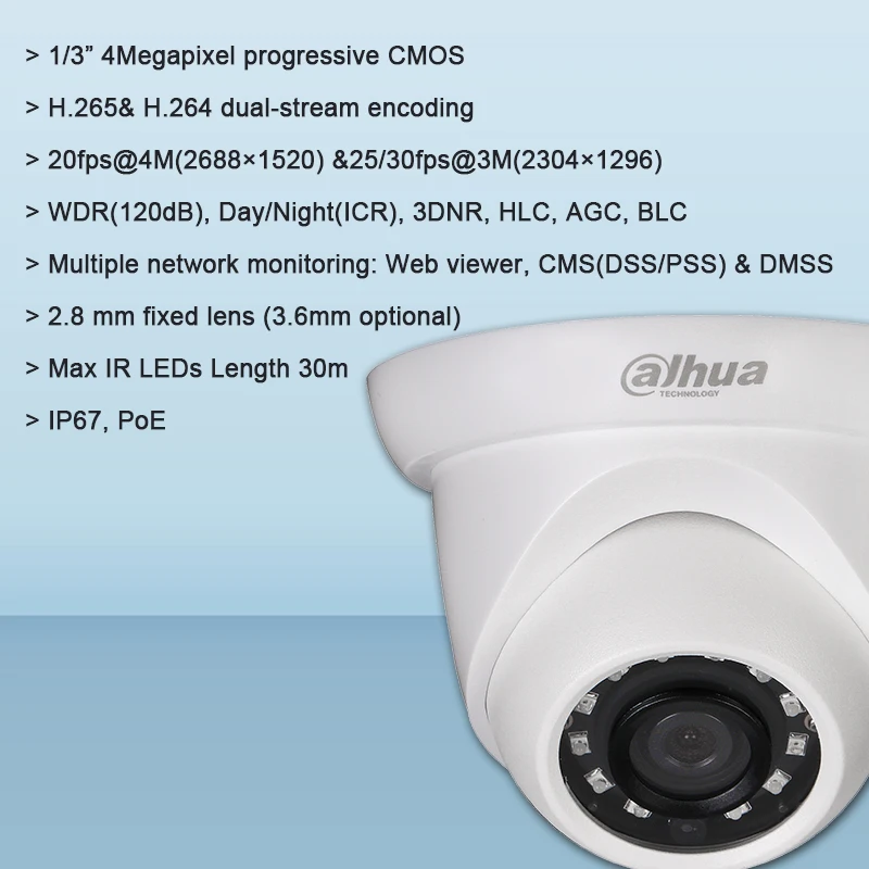 Оригинальная сетевая камера Dahua IPC HDW1431S 4MP WDR IR Eyeball с максимальными ИК