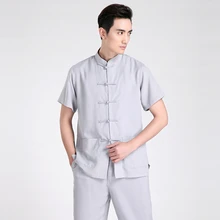 Новое поступление серый китайский мужской кунг-фу Рубашка с хлопком Wu Shu рубашки летний костюм Тан Топы S M L XL XXL XXXL 2350-16