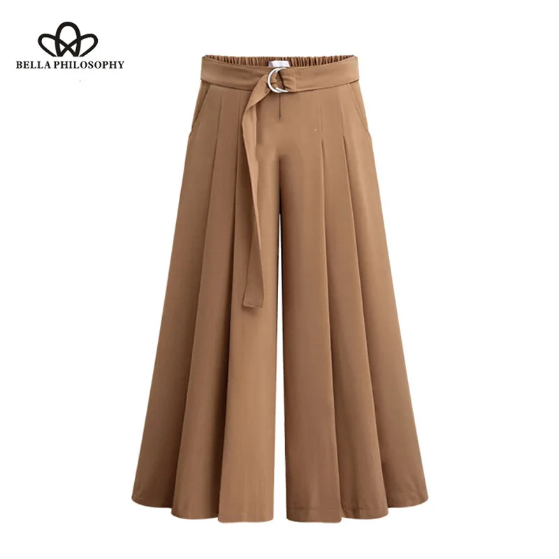 Wonder 2019 new Spring elegant Solid loose Causal Women Pants Pleated Wide Leg Pants Plus Size Female Sashes Trousers M-3XL