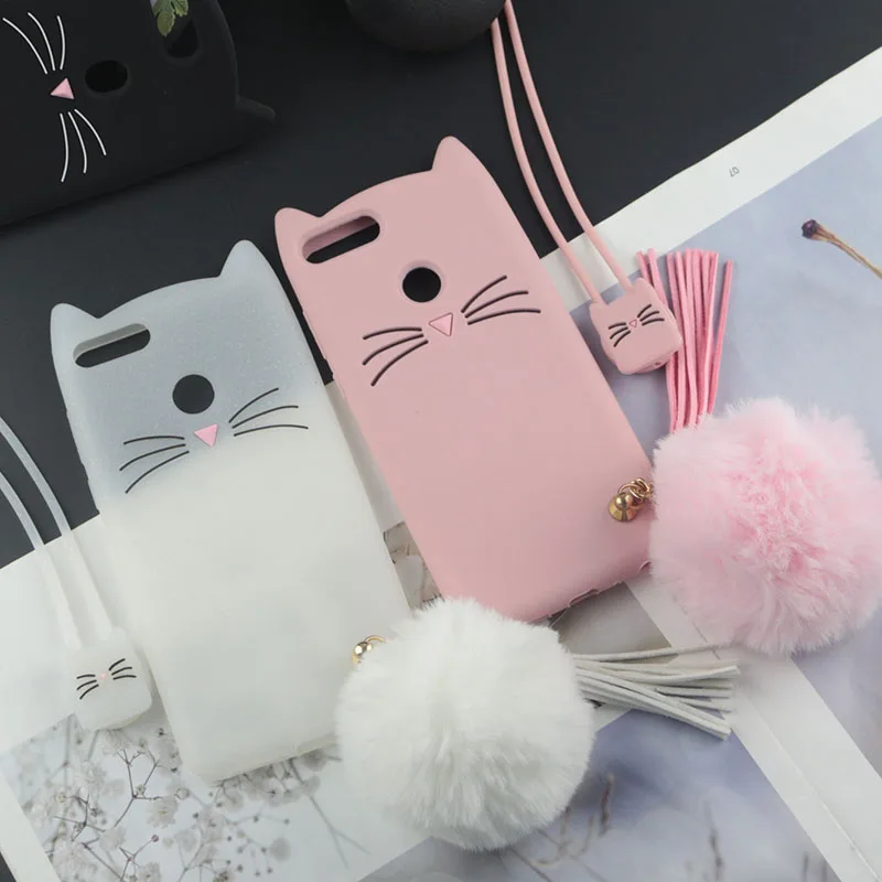 Cute 3D Cartoon Silicon Case for Huawei P Smart Cases Japan Glitter Beard Cat Lovely Ears Kitty Phone Cover P Smart+ Plus +