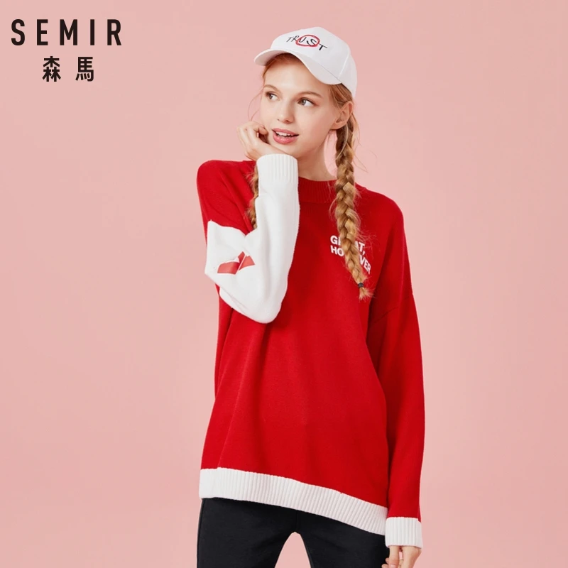 

SEMIR New 2018 Fashion Autumn Winter Women Sweaters Clothing Loose Knitting Sweater Casual Patchwork Pullover Tops